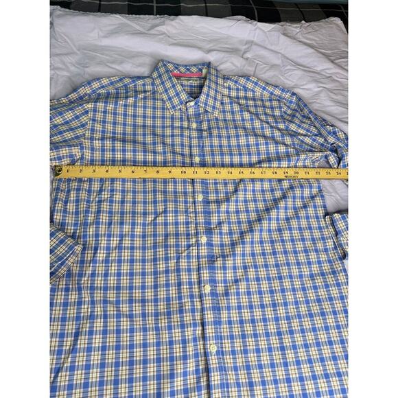 Jeremy Argyle NYC Men's sz Large Blue Tan Plaid Button Down Shrt Long Sleeve - Picture 9 of 11